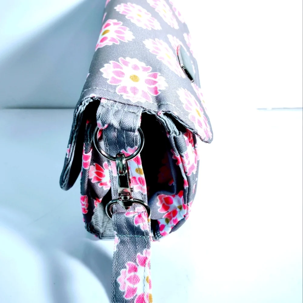 Lilly Bit foldable Pink and Grey Diaper Clutch with strap